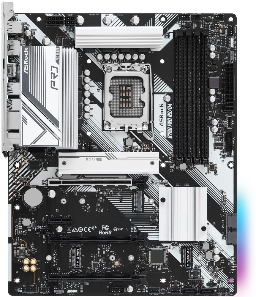 ASRock B760 PRO RS/D4 / Intel B760 / LGA1700 / 4x DDR4 / 3x M.2 / HDMI / DP / USB-C / ATX